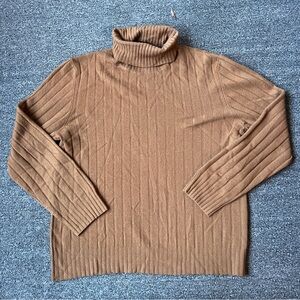 country shop 100% cashmere tan camel turtleneck size large striped small